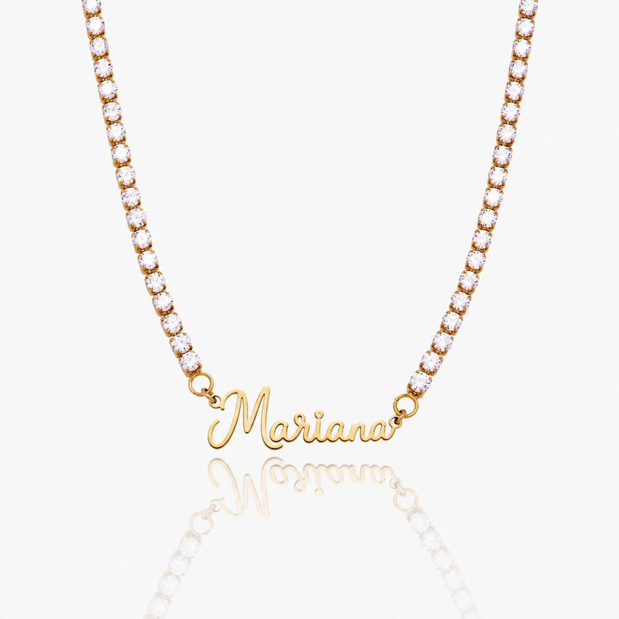 Colar Nome Brilhante dourado personalizado com Mariana