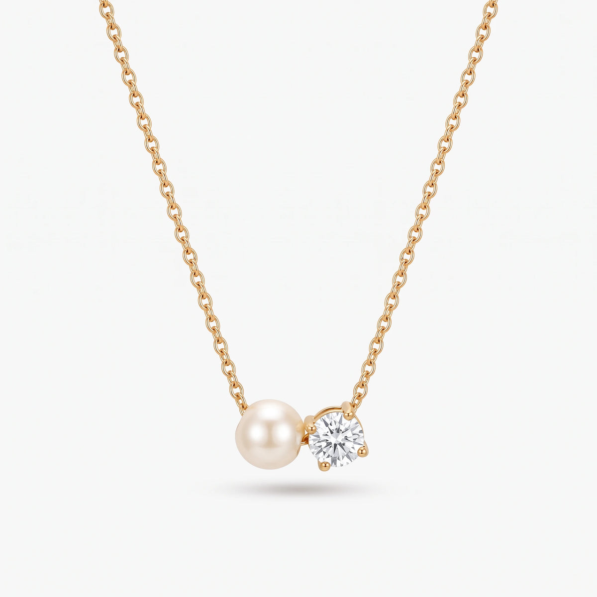 Colar Pérola e Pedra de Nascimento Abril — Diamante dourado