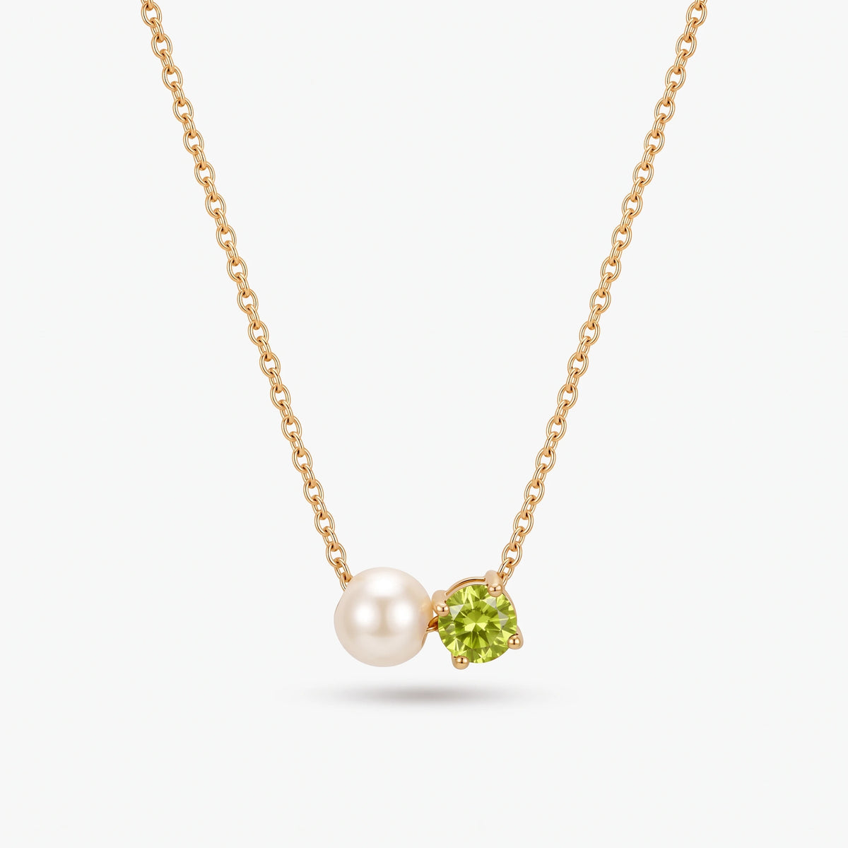 Colar Pérola e Pedra de Nascimento Agosto — Peridoto dourado