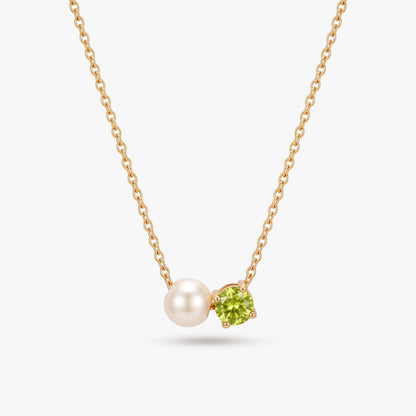 Colar Pérola e Pedra de Nascimento Agosto — Peridoto dourado