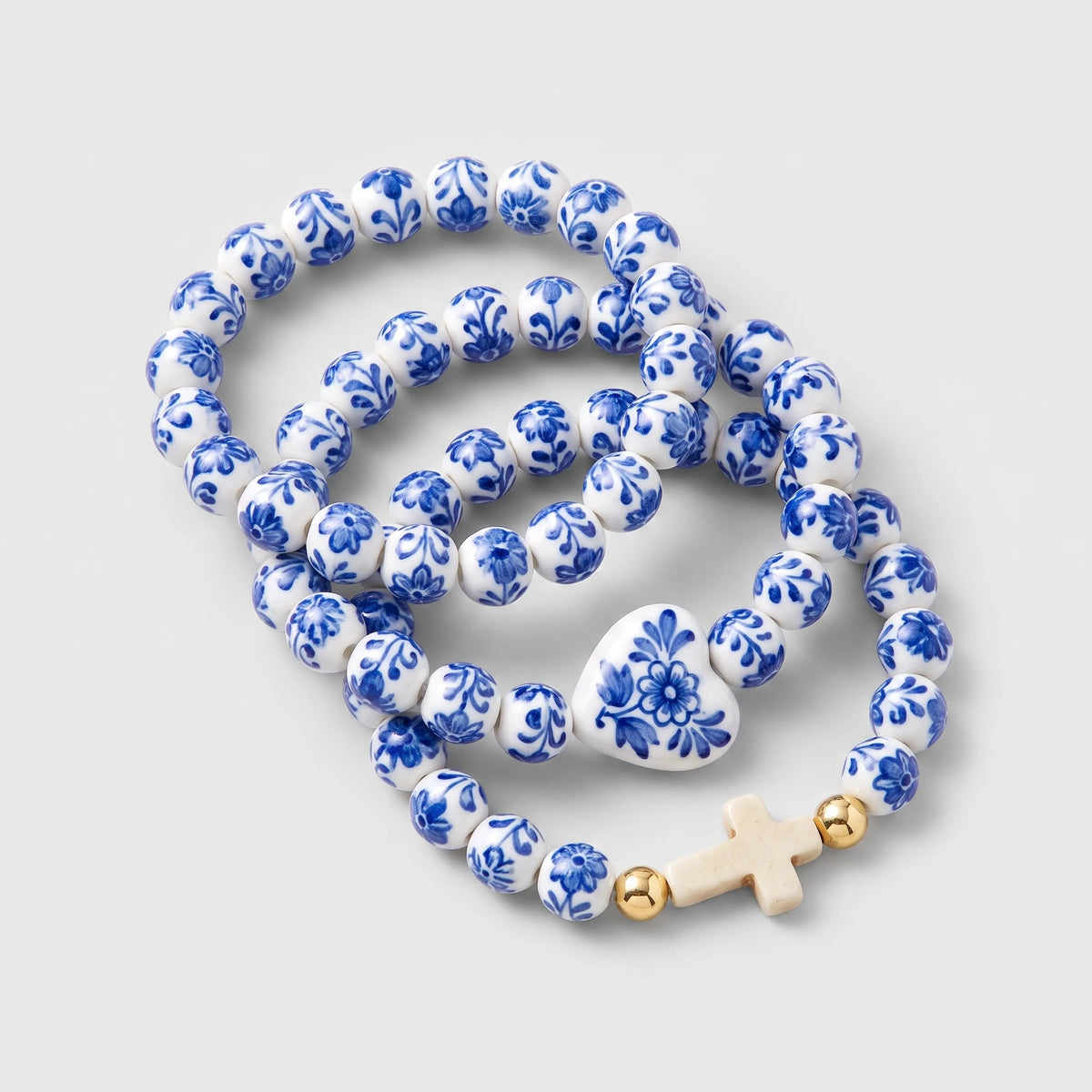 Conjunto de 3 Pulseiras Azulejo — lisa, cruz e coração