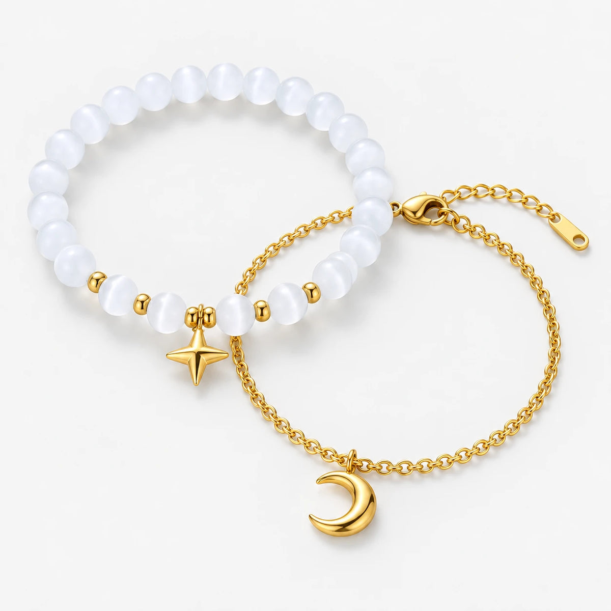 Conjunto de Pulseiras Estrela e Lua dourado