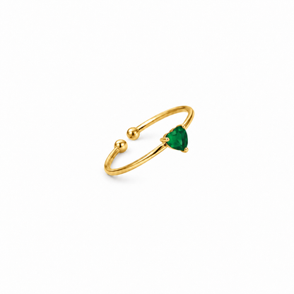Anel coração dourado — Maio — Esmeralda