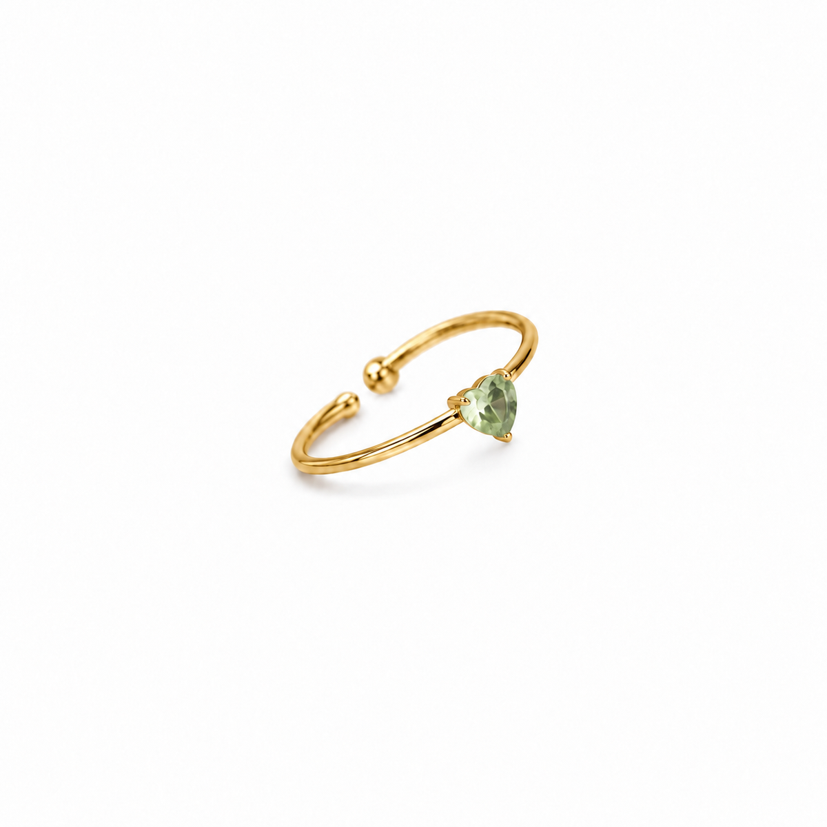 Anel coração dourado — Agosto — Peridoto
