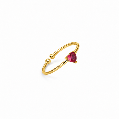 Anel coração dourado — Outubro — Turmalina Rosa