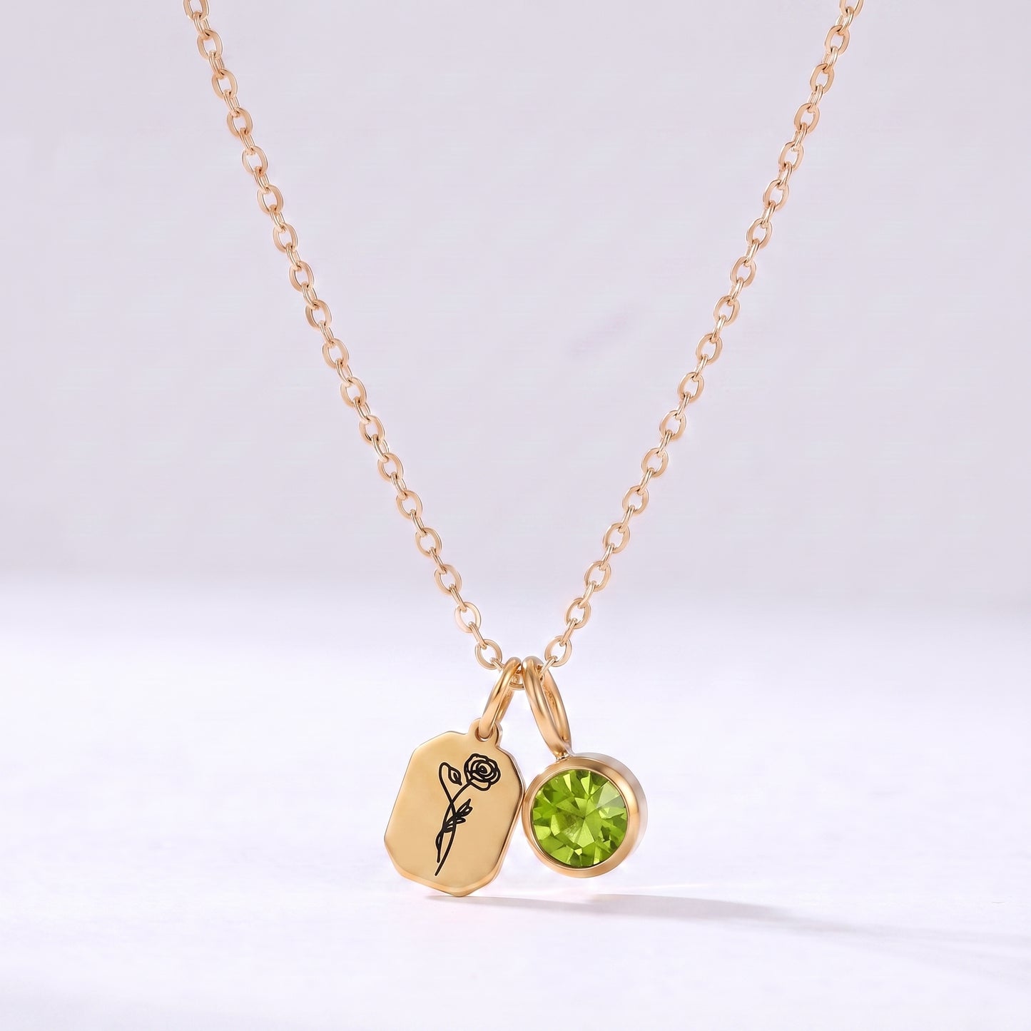 Colar flor e pedra do mês Agosto-Peridoto dourado