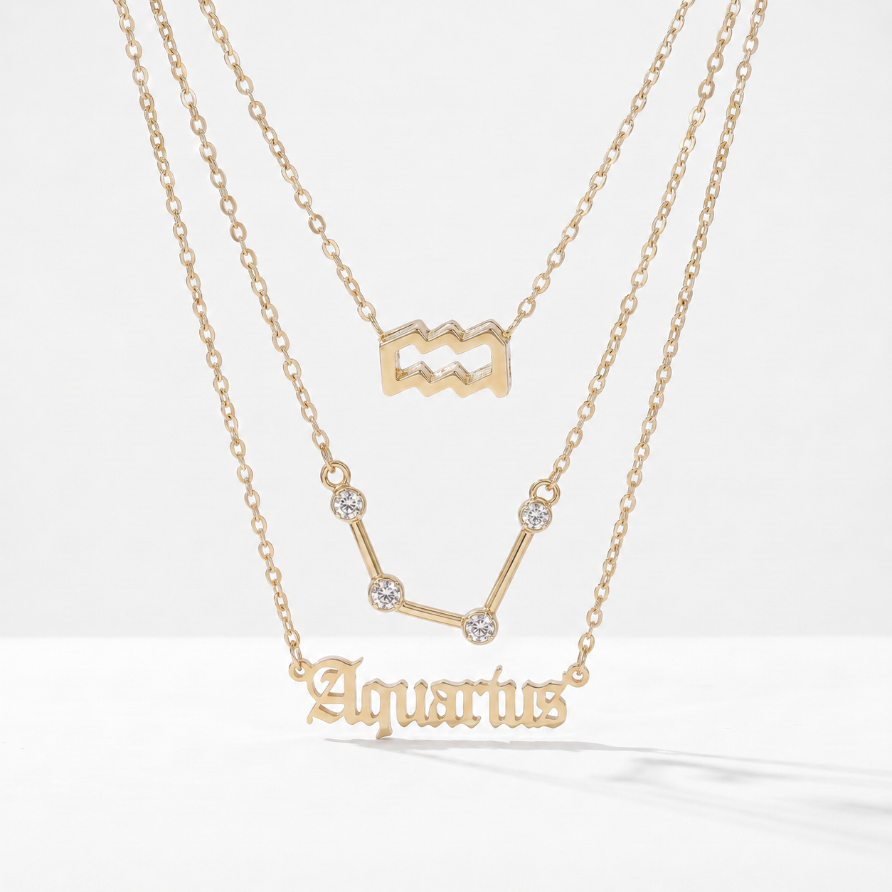 Conjunto 3 colares signo Aquário dourado