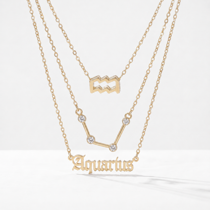 Conjunto 3 colares signo Aquário dourado