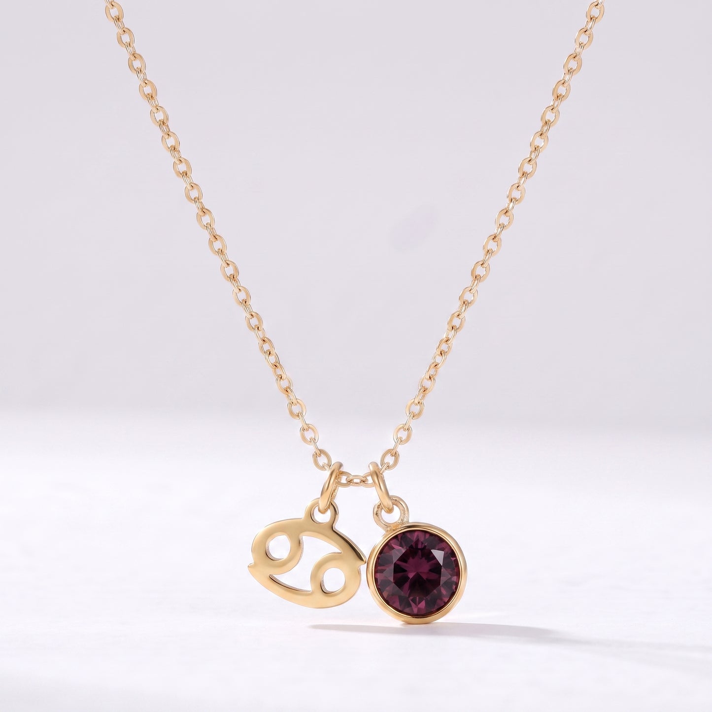 Colar signo do zodíaco Caranguejo dourado com pedra de nascimento Roxo Ameixa
