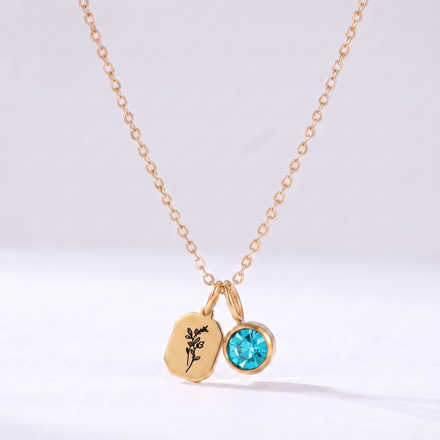 Colar flor e pedra do mês Dezembro-Topázio Azul dourado