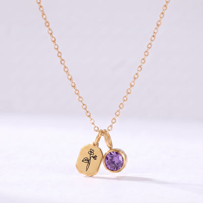 Colar flor e pedra do mês Fevereiro-Ametista dourado