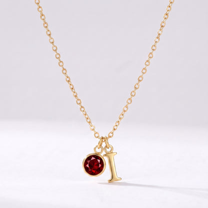 Colar letra I dourado com pedra de nascimento