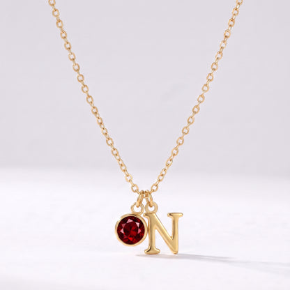 Colar letra N dourado com pedra de nascimento