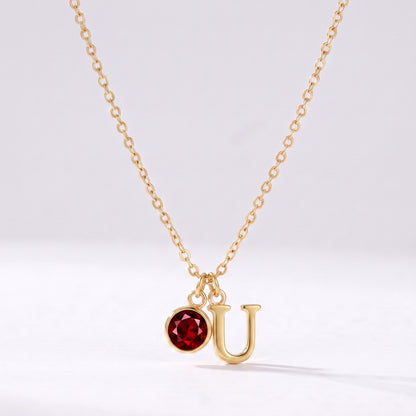 Colar letra U dourado com pedra de nascimento