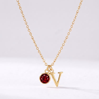 Colar letra V dourado com pedra de nascimento