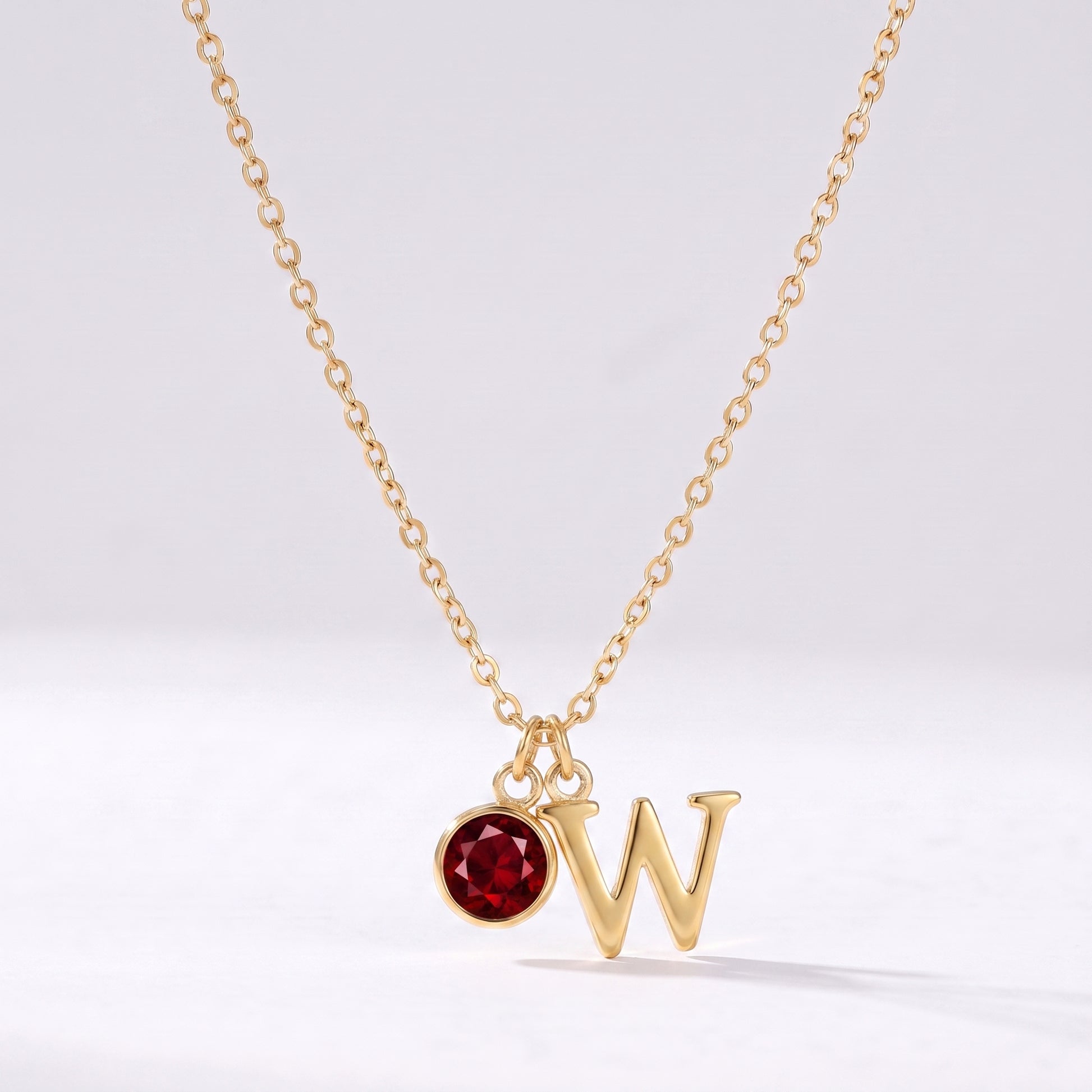 Colar letra W dourado com pedra de nascimento