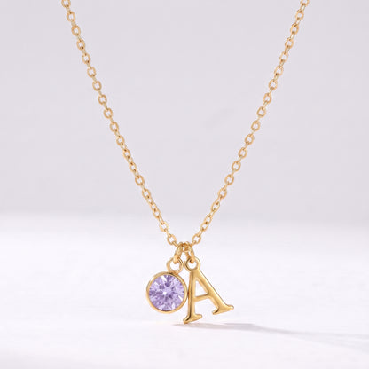 Colar letra A dourado com pedra de nascimento Junho — Alexandrite