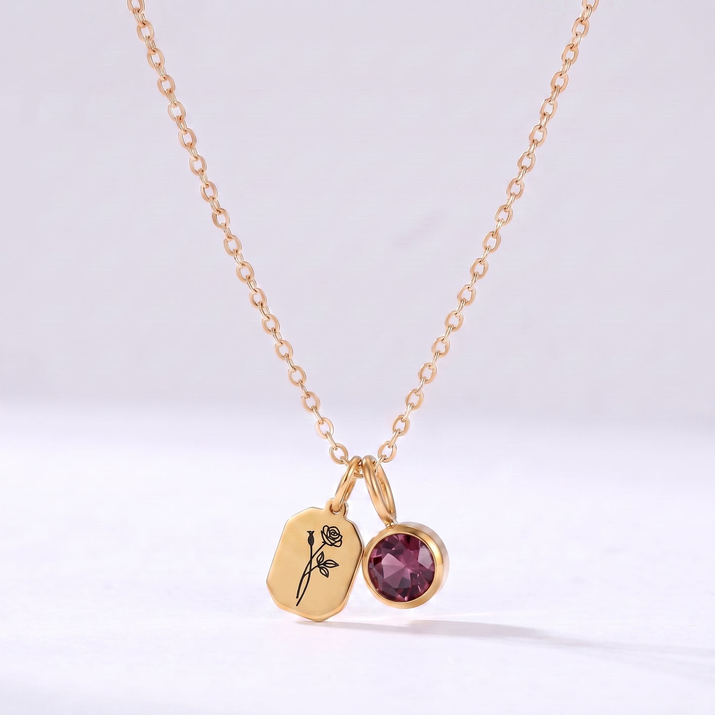 Colar flor e pedra do mês Junho-Alexandrite dourado
