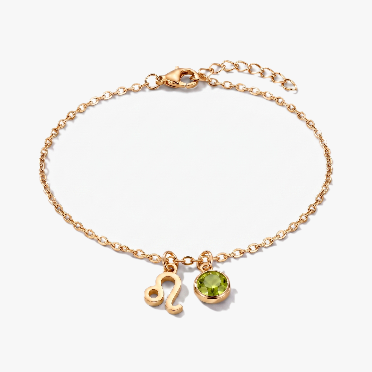 Pulseira signo do zodíaco Leão dourada com pedra de nascimento Peridoto