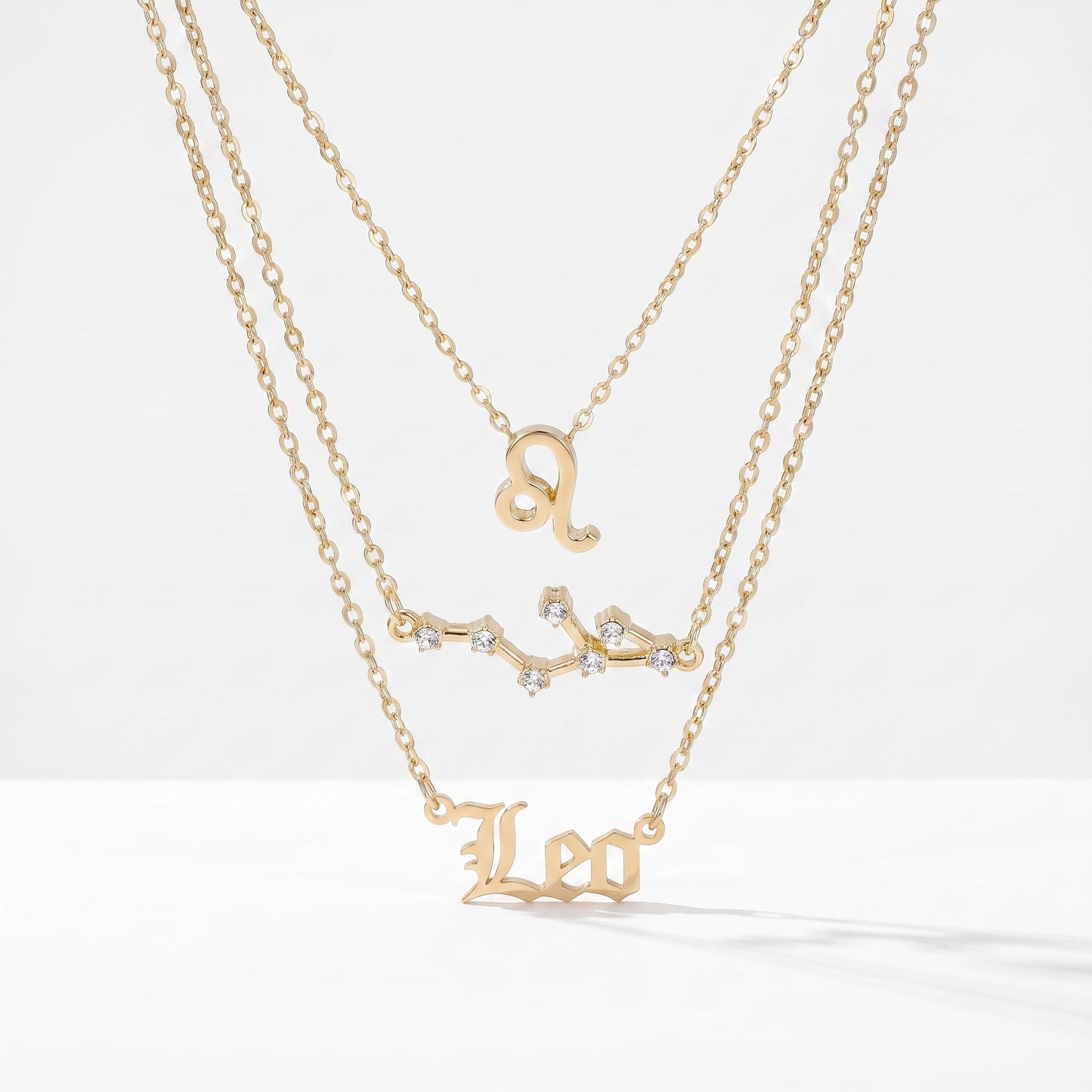 Conjunto 3 colares signo Leão dourado