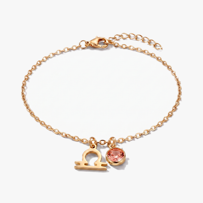 Pulseira signo do zodíaco Balança dourada com pedra de nascimento Turmalina Rosa
