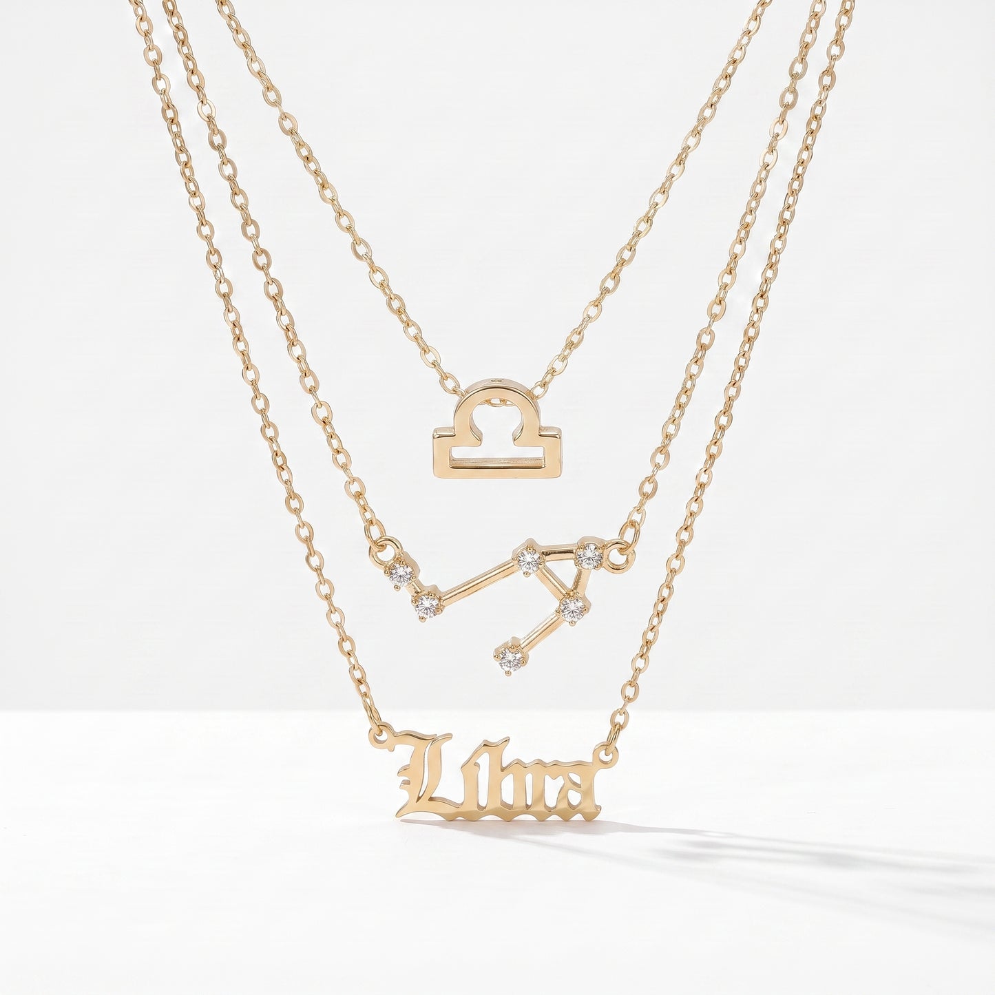 Conjunto 3 colares signo Balança dourado