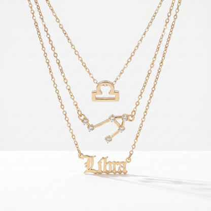 Conjunto 3 colares signo Balança dourado
