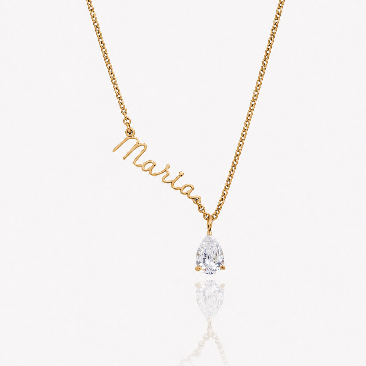 Colar Nome e Pedra de Nascimento dourado — Abril — Diamante