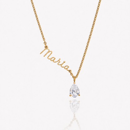 Colar Nome e Pedra de Nascimento dourado — Abril — Diamante