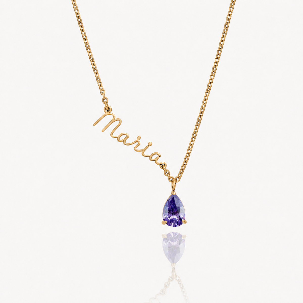 Colar Nome e Pedra de Nascimento dourado — Junho — Alexandrite