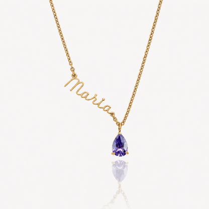 Colar Nome e Pedra de Nascimento dourado — Junho — Alexandrite