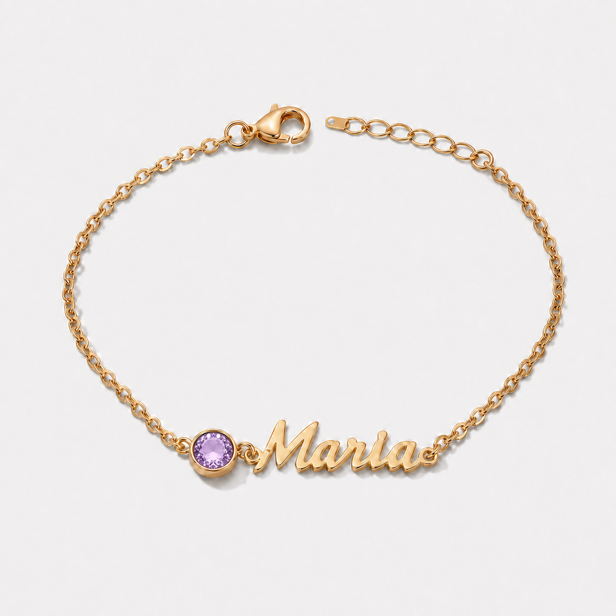 Pulseira Nome e Pedra de Nascimento dourada — Junho — Alexandrite, nome Maria
