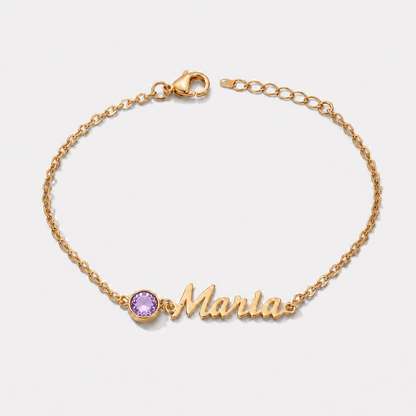 Pulseira Nome e Pedra de Nascimento dourada — Junho — Alexandrite, nome Maria