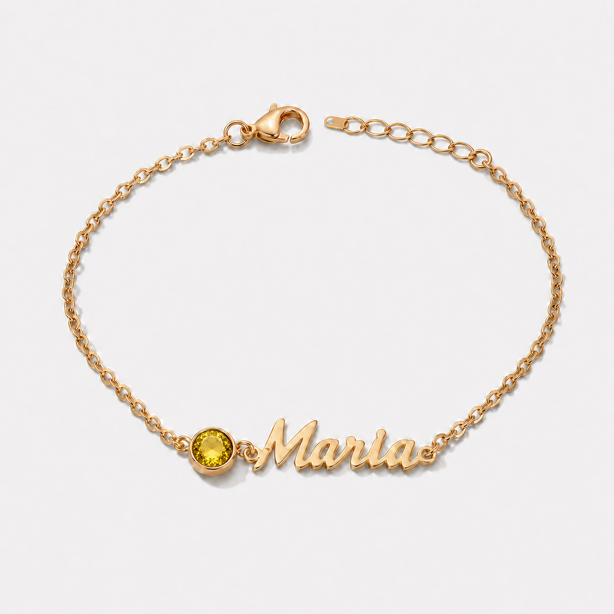 Pulseira Nome e Pedra de Nascimento dourada — Novembro — Citrino, nome Maria