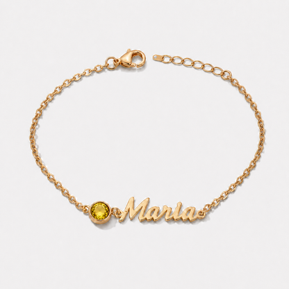 Pulseira Nome e Pedra de Nascimento dourada — Novembro — Citrino, nome Maria