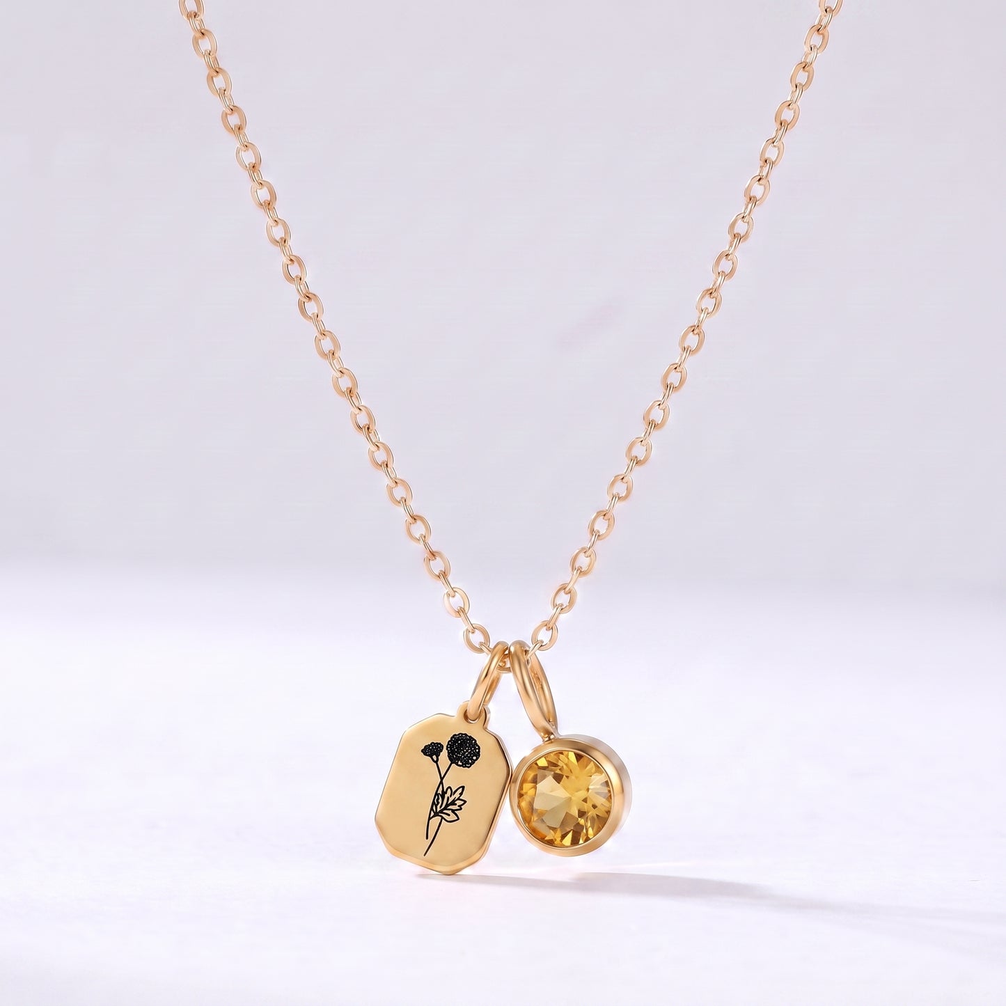 Colar flor e pedra do mês Novembro-Citrino dourado