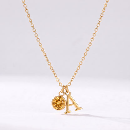Colar letra A dourado com pedra de nascimento Novembro — Citrino