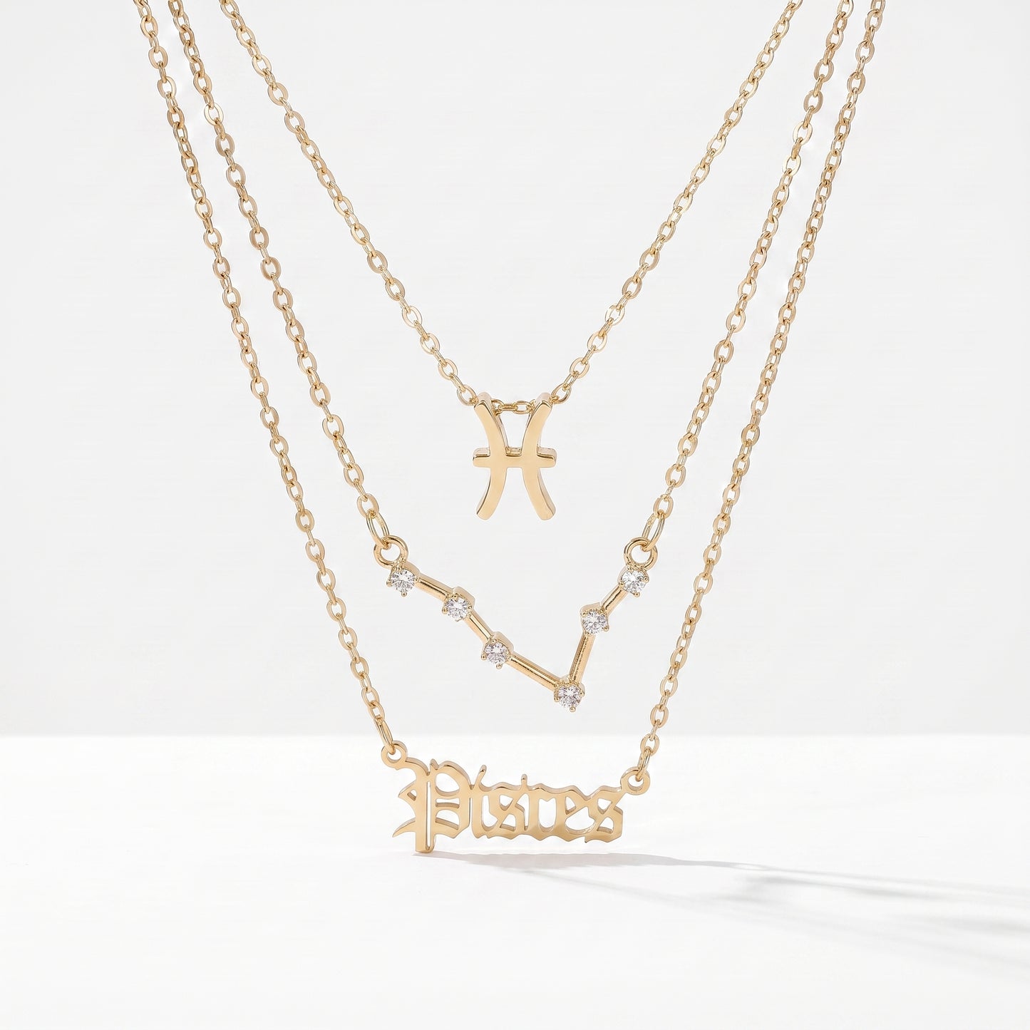 Conjunto 3 colares signo Peixes dourado