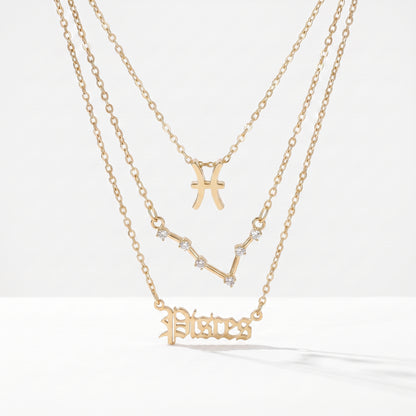 Conjunto 3 colares signo Peixes dourado