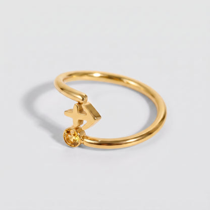 Anel signo do zodíaco Sagitário dourado com pedra Citrino