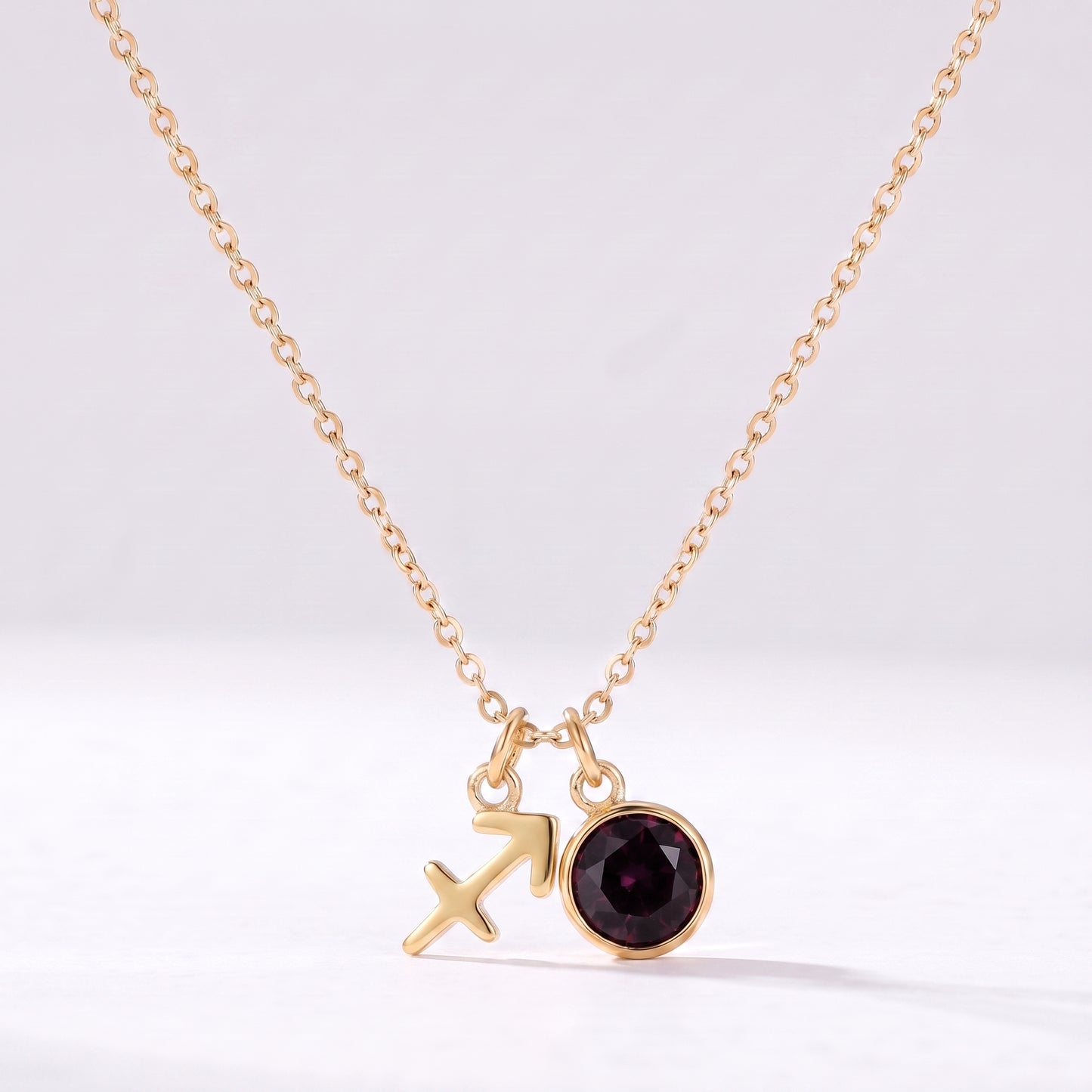 Colar signo do zodíaco Sagitário dourado com pedra de nascimento Roxo Ameixa Escuro
