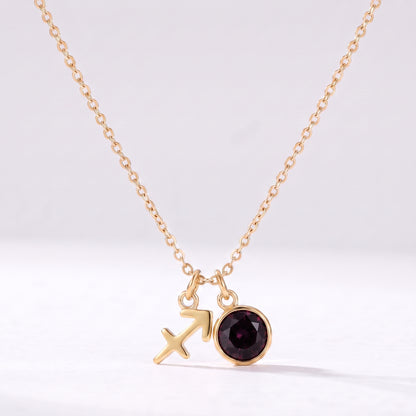 Colar signo do zodíaco Sagitário dourado com pedra de nascimento Roxo Ameixa Escuro