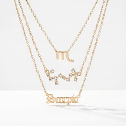 Conjunto 3 colares signo Escorpião dourado