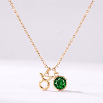 Colar signo do zodíaco Touro dourado com pedra de nascimento Esmeralda