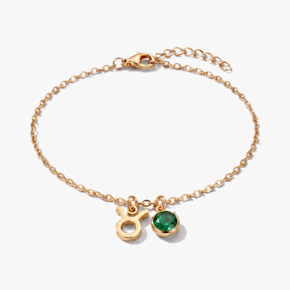 Pulseira signo do zodíaco Touro dourada com pedra de nascimento Esmeralda