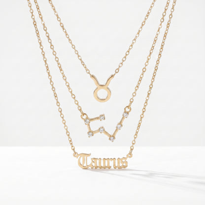 Conjunto 3 colares signo Touro dourado