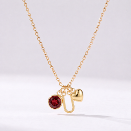 Colar letra U dourado com pedra de nascimento e coração