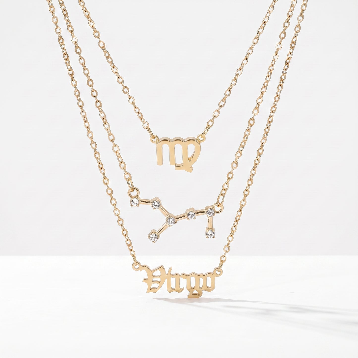 Conjunto 3 colares signo Virgem dourado