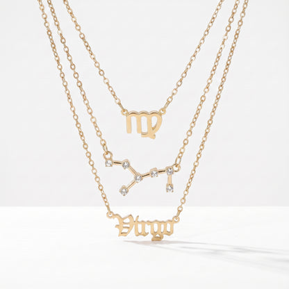 Conjunto 3 colares signo Virgem dourado