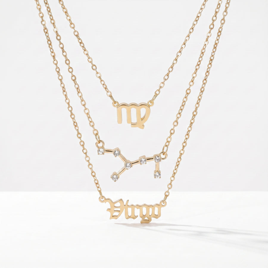 Conjunto 3 colares signo Virgem dourado